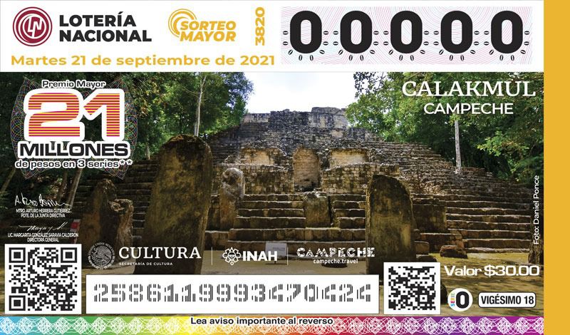 LA MÍSTICA CALAKMUL EN CAMPECHE, SE COLOCA EN BILLETES DE LOTERÍA 