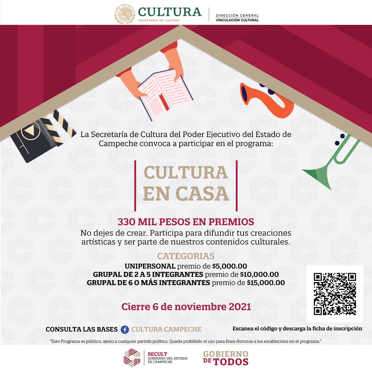EMITE SECRETARÍA DE CULTURA CONVOCATORIA “CULTURA EN CASA” 